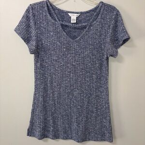 Juniper + Lime Blue Ribbed V Neck Top Basic Minimalist Summer L